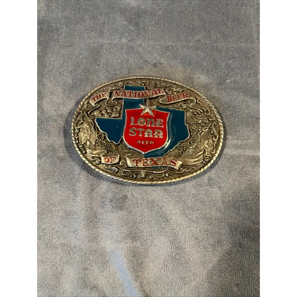 Vintage 1982 Lone Star Beer Belt Buckle Indiana Metal Craft Texas Q249 Oval